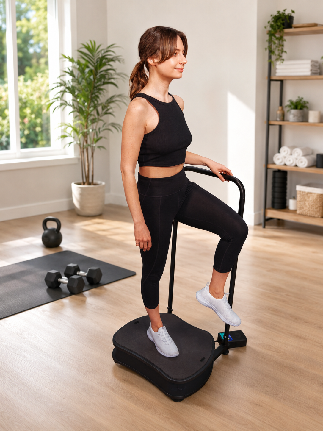 Person standing on a whole body vibration platform